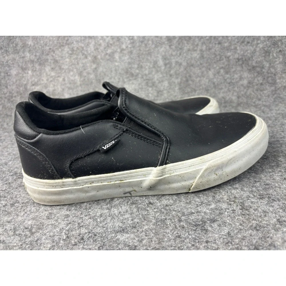Vans Classic Slip On Mens Size 8 Black Faux Leather OrthoLite Skate Shoes